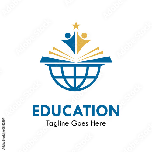Education design logo template illustration. there are world, book and student