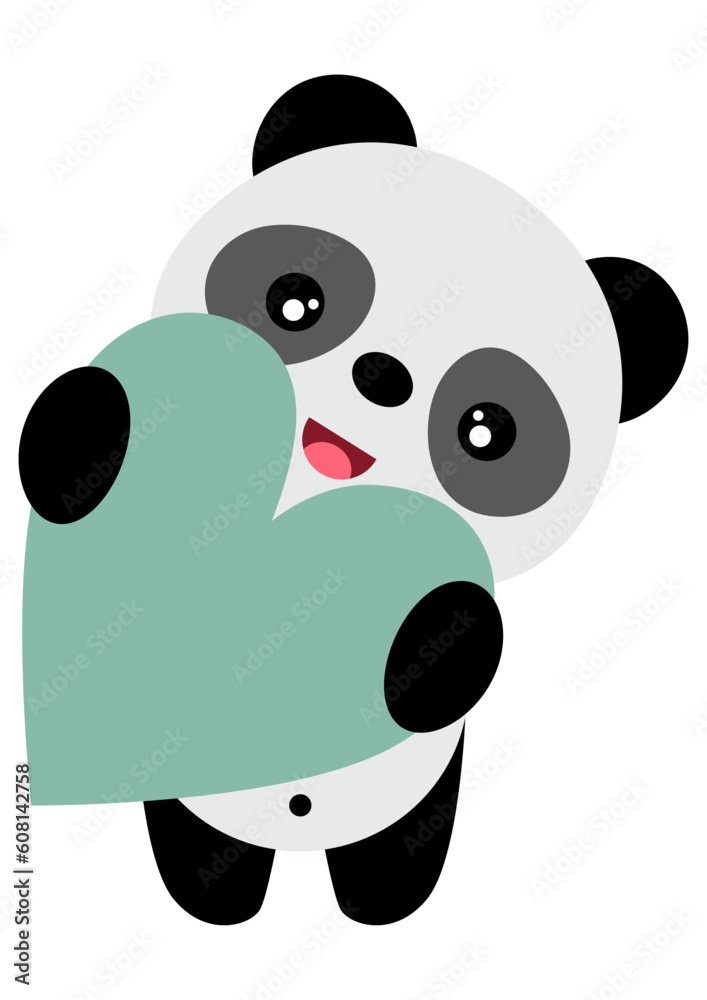 Cute panda holding a heart
