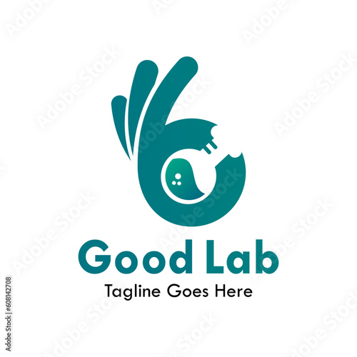 Good lab design logo template illustartion. there are hand with Beaker Glass