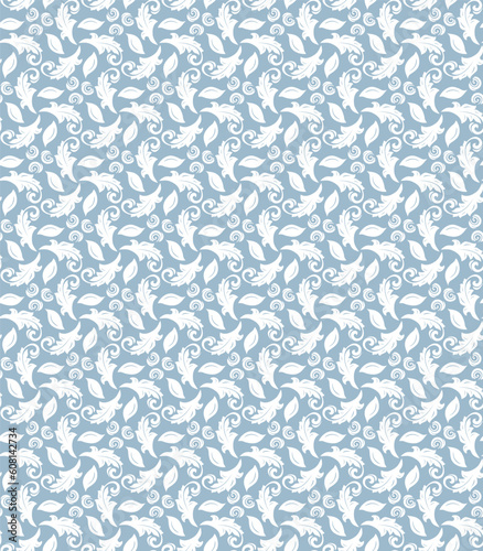 Floral light blue and white vector ornament. Seamless abstract classic background with flowers. Pattern with repeating floral elements. Ornament for wallpaper and packaging