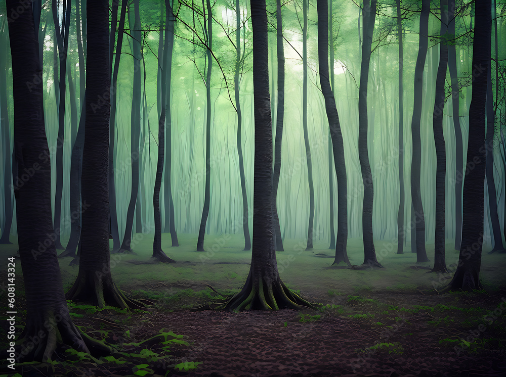 Naklejka premium Alien Spring Forest in Realistic Duotones.