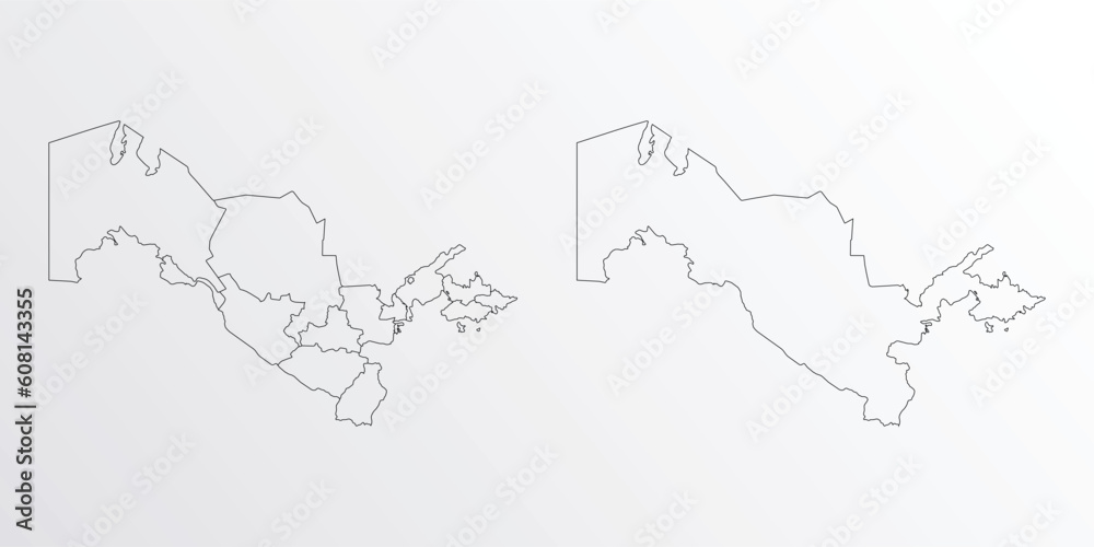 Black Outline vector Map of Uzbekistan with regions on white background