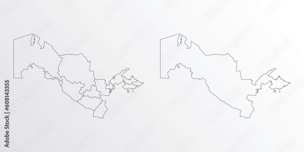 Black Outline vector Map of Uzbekistan with regions on white background Black Outline vector Map of Uzbekistan with regions on white background