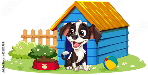 Adorable Dog with Dog House © blueringmedia