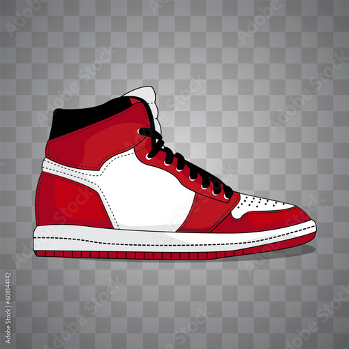 Sneaker shoe vector illustration. Modern fashionable footwear side view in flat style. Casual youth shoes with isolated background.