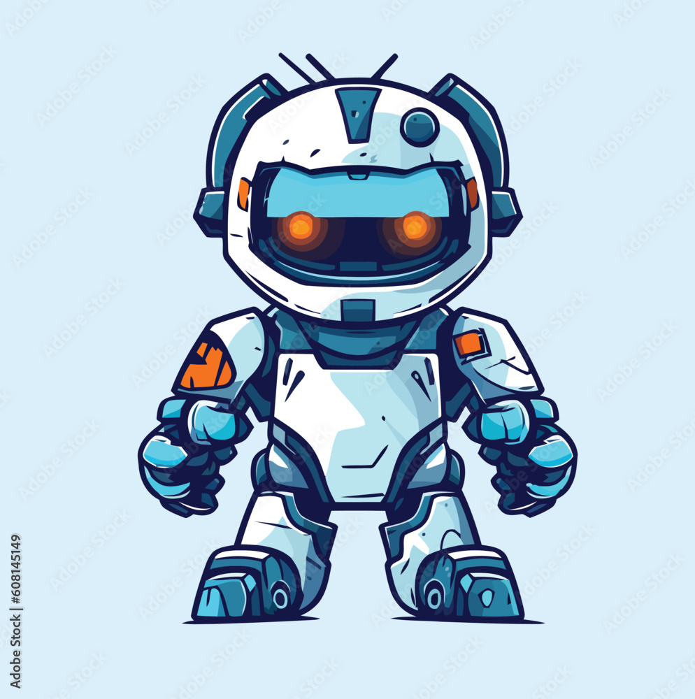 Robot Hand Drawn Cute Cyborg Vector Illustration