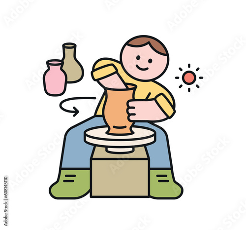 Hobby class. A boy is making pottery.