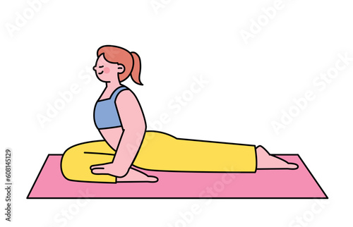 Hobby class. A girl is doing yoga.