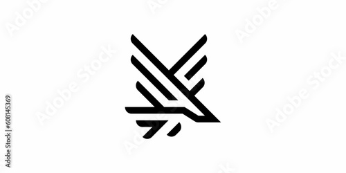 Hawk Eagle Falcon Bird Logo Design Line art Outline Style. Icon Symbols Vector EPS 10.