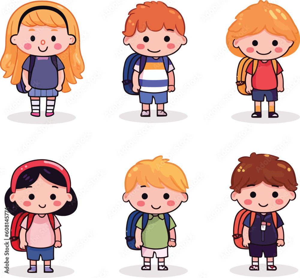 Hand Drawn Children Back To School Flat Cartoon Vector Illustration
