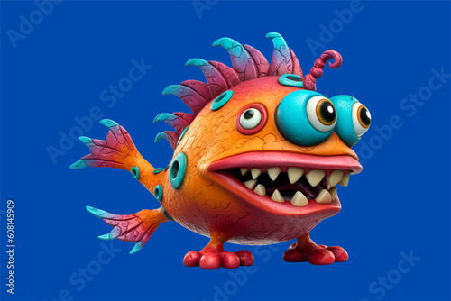 Creepy monster fish 3d illustration