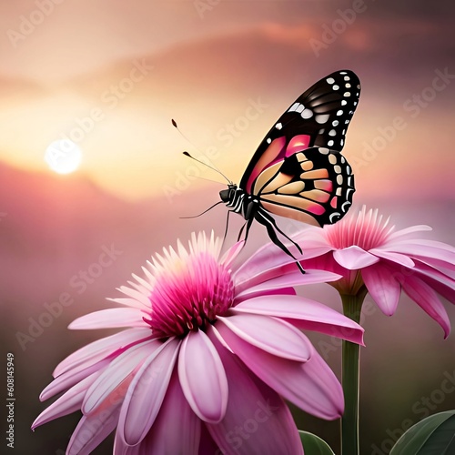 Beautiful butterfly  on a flower. Generative AI