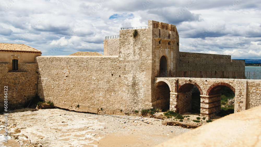 Bridge of the Castle of Meniace in Siracusa Ortigia Island in Sicily