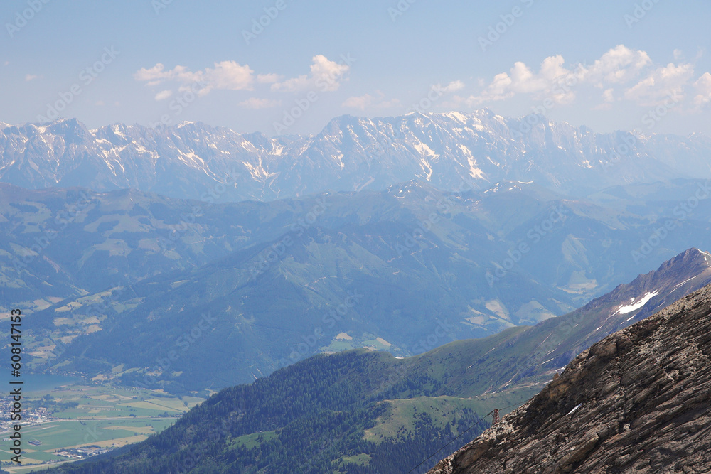 The view from Imbachhorn mountain to Zell am See valley, Austria