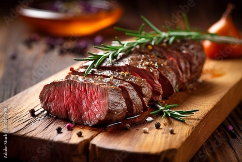 Preparing Fresh Steak with Herbs on a Wooden Cutting Board - AI Generative