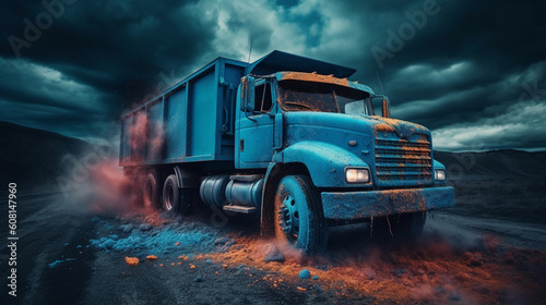 Truck in blue paint. Generative AI