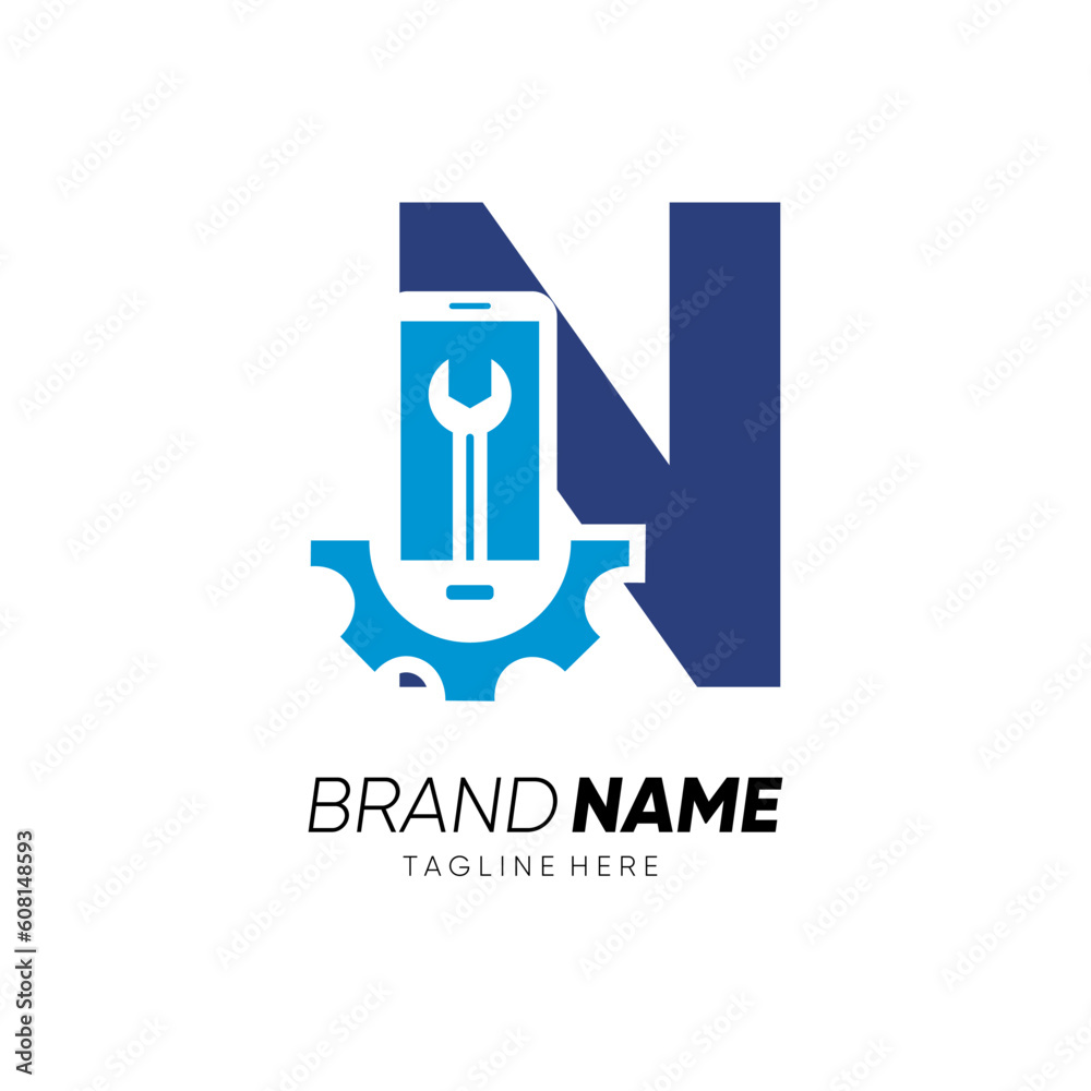 Letter N Initial Phone Service Mobile Logo Design Vector Icon Graphic Emblem Illustration 