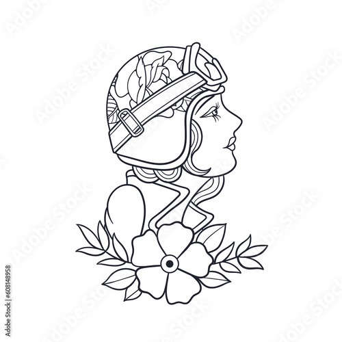 Hand drawn illustration of a female rider outline