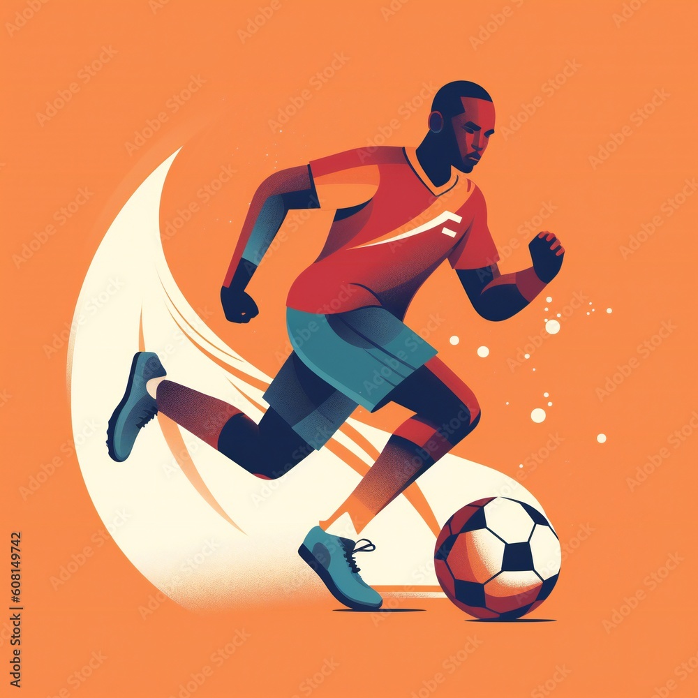 Football or soccer player in uniform dribbles or passes ball in team game. flat illustration. Generative ai