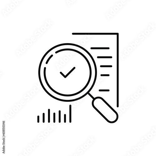 thin line magnifying glass like audit assess. concept of identification vulnerable or advisor job in business. linear flat style trend modern logotype graphic art design isolated on white background