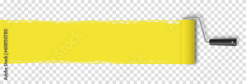 Vector paint roller. Paint roller png. Tool for wall painting, drawing. Yellow paint roller with paint png. Construction Materials.