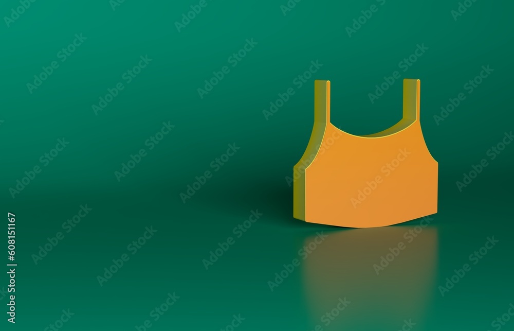 Orange Female crop top icon isolated on green background. Undershirt. Minimalism concept. 3D render illustration Orange Female crop top icon isolated on green background. Undershirt. Minimalism concept. 3D render illustration