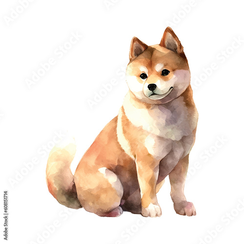Akita dog watercolor, great design for any purposes. Funny vector illustration. Pet cartoon hand drawn. Cute funny character. Art icon set.