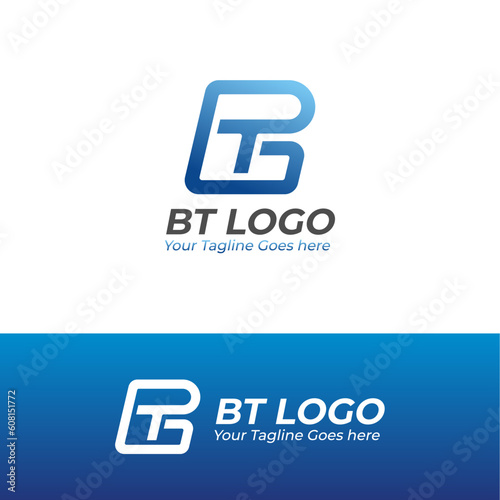 BT Initial Letter Logo Graphic Vector Design in blue gradient color, Technology Logo Design, Finance Logo
