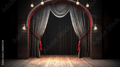 Stage curtain with arch entrance stage with light