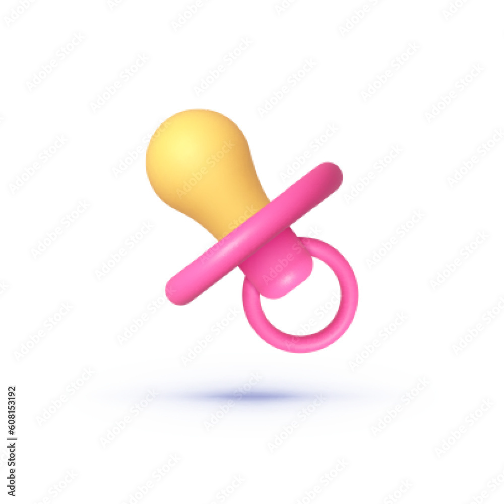 Baby pacifier in 3d style on white background. Isolated vector illustration 3d cartoon Baby pacifier in 3d style on white background. Isolated vector illustration 3d cartoon