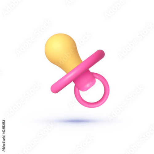 Baby pacifier in 3d style on white background. Isolated vector illustration 3d cartoon