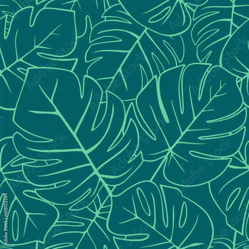 Seamless pattern - drawn leaves of monstera