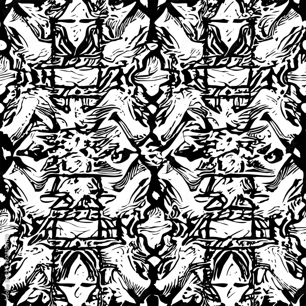Fototapeta Seamless monochrome pattern with ethnic ornaments
