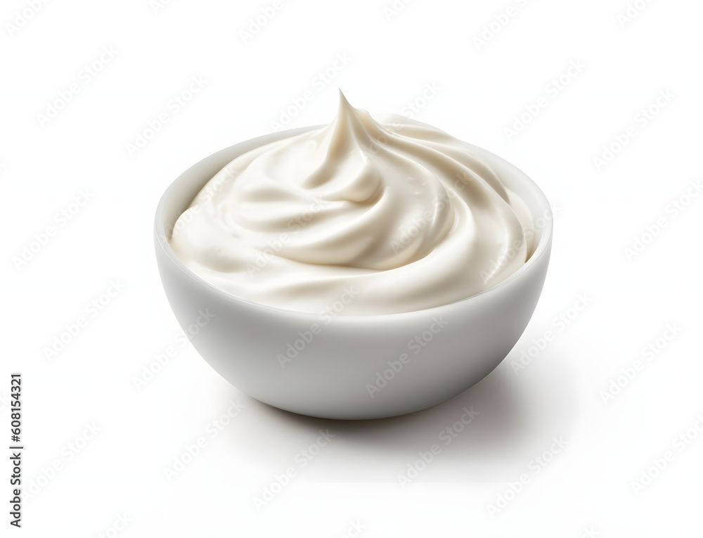 Bowl of yogurt with cream isolated - obrazy, fototapety, plakaty 