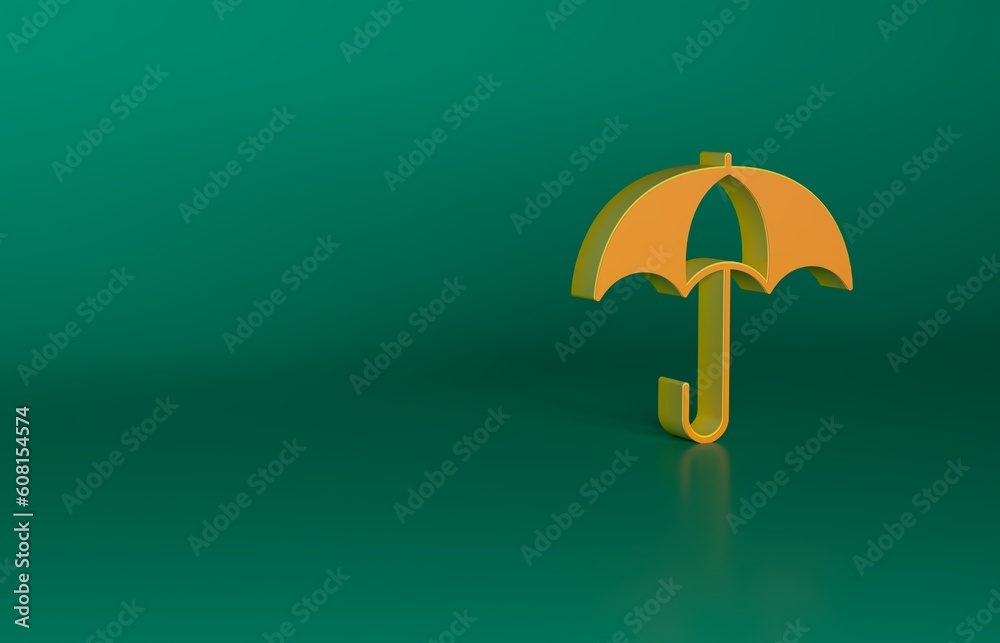 Orange Umbrella icon isolated on green background. Insurance concept. Waterproof icon. Protection, safety, security concept. Minimalism concept. 3D render illustration