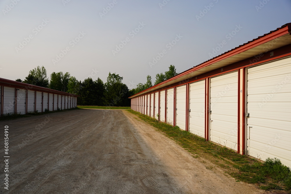 Red and Tan storage units holding the owner's property.