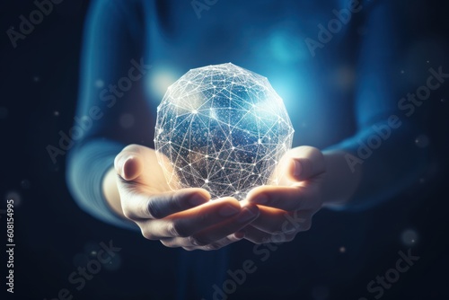 Abstract science circle global network connection in hand, Generative ai