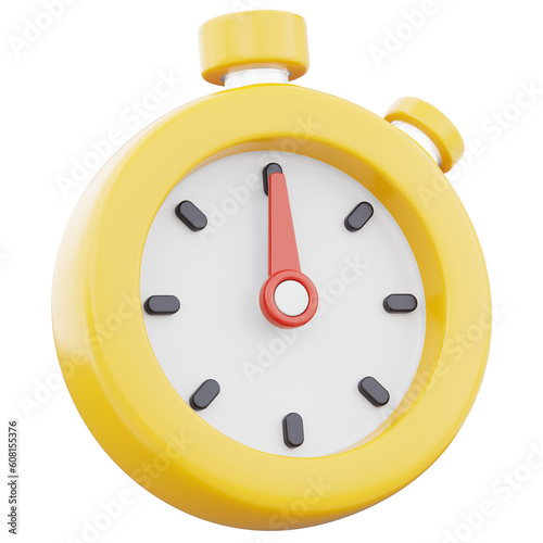 Yellow stopwatch ui icon measurement timekeeping symbol 3d render illustration