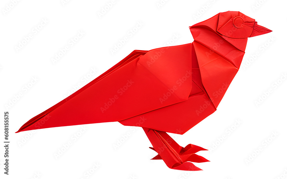 Red Origami Paper Crane On Red Background Closeup High-Res Stock