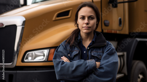 young female truck driver. Generative AI 