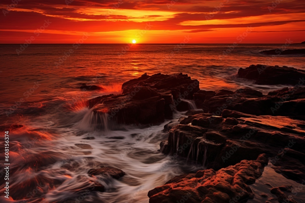 Crimson Sunset over the Sea - Generative AI