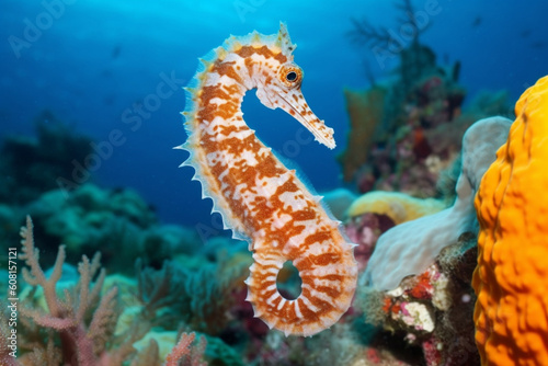 Generatife AI. a cute seahorse in clear water