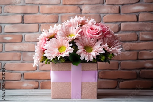 Blumenstrauß als Geschenk in einer Geschenkbox generative Ai