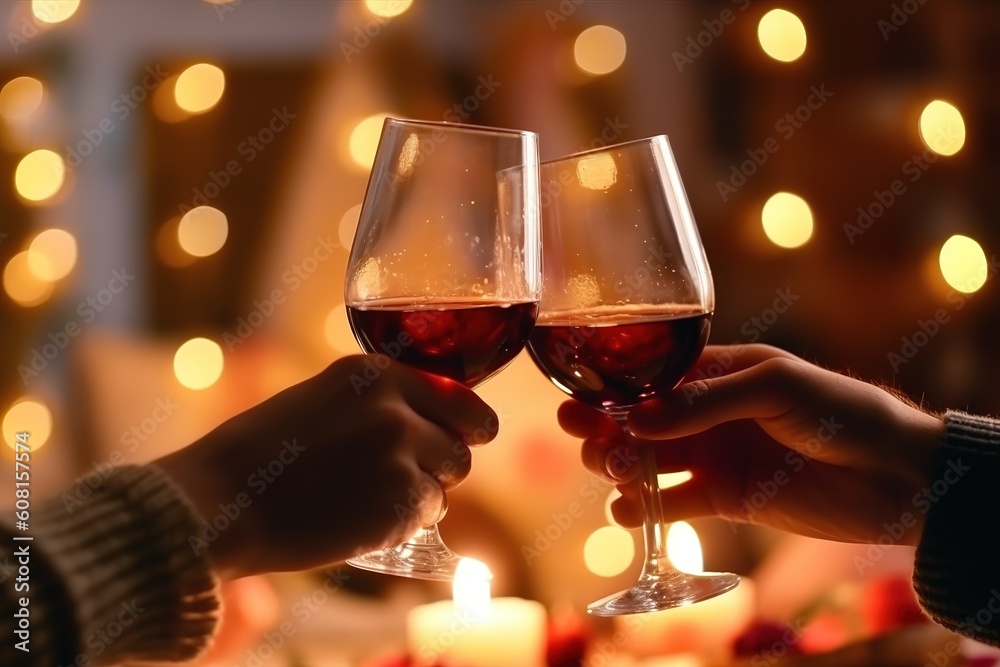 Paar stößt mit Wein an bei einem romantischen Abend generative Ai