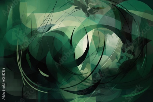 Abstract shapes and lines in shades of green, Generative ai