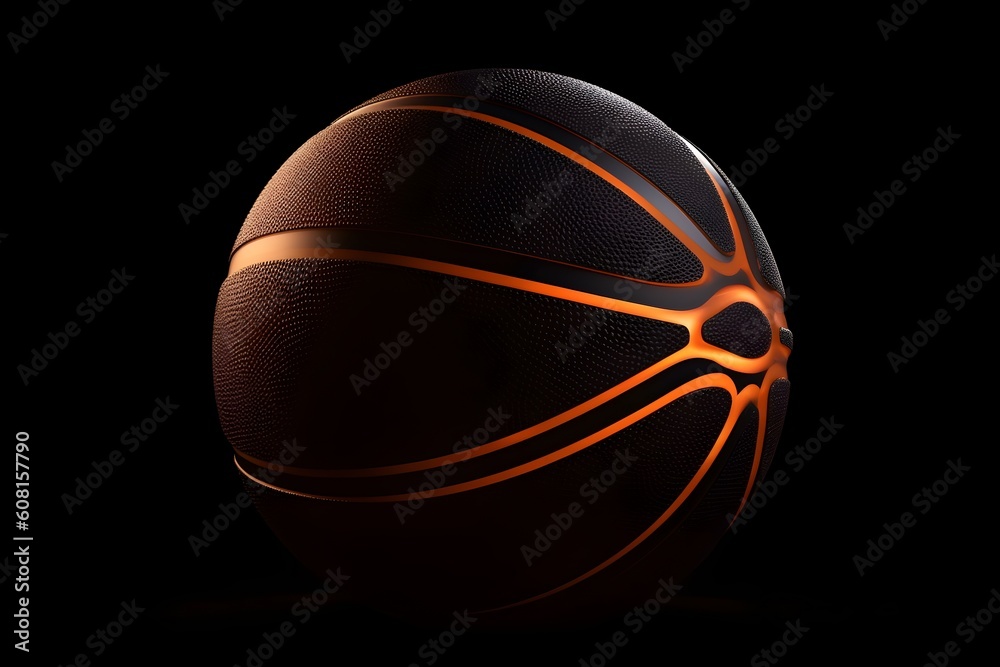 3d render of basketball ball isolated on dark background, AI generated