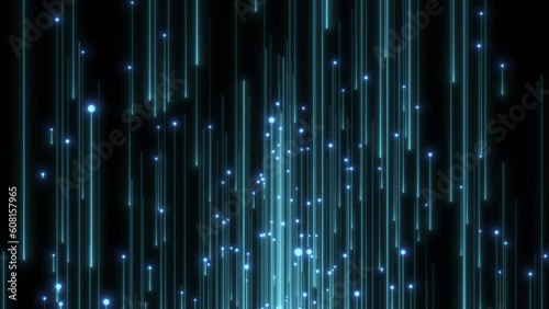 Abstract neon laser lines and star dots go up the technology background. 3d animation Seamless looping futuristic glowing motion design.