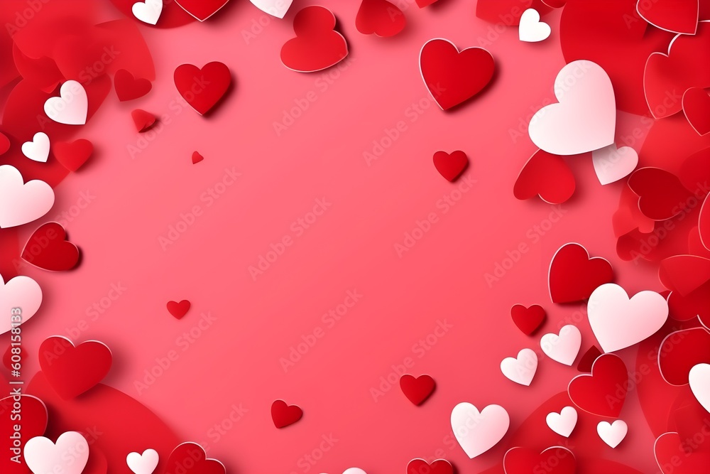 Valentines day background with red hearts and copyspace, Generative AI