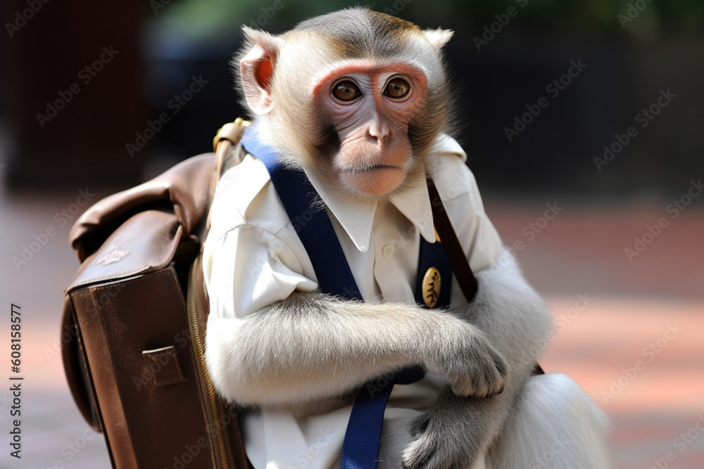Generative AI. a school monkey carrying a bag Stock Illustration Adobe Stock