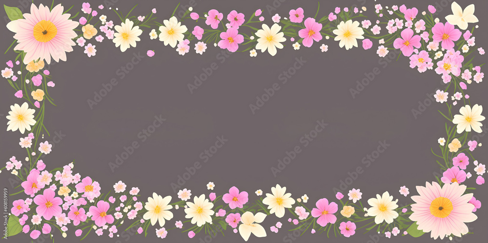 Pink flowers with leaves on a gray background, with space for text. Generative AI Pink flowers with leaves on a gray background, with space for text. Generative AI